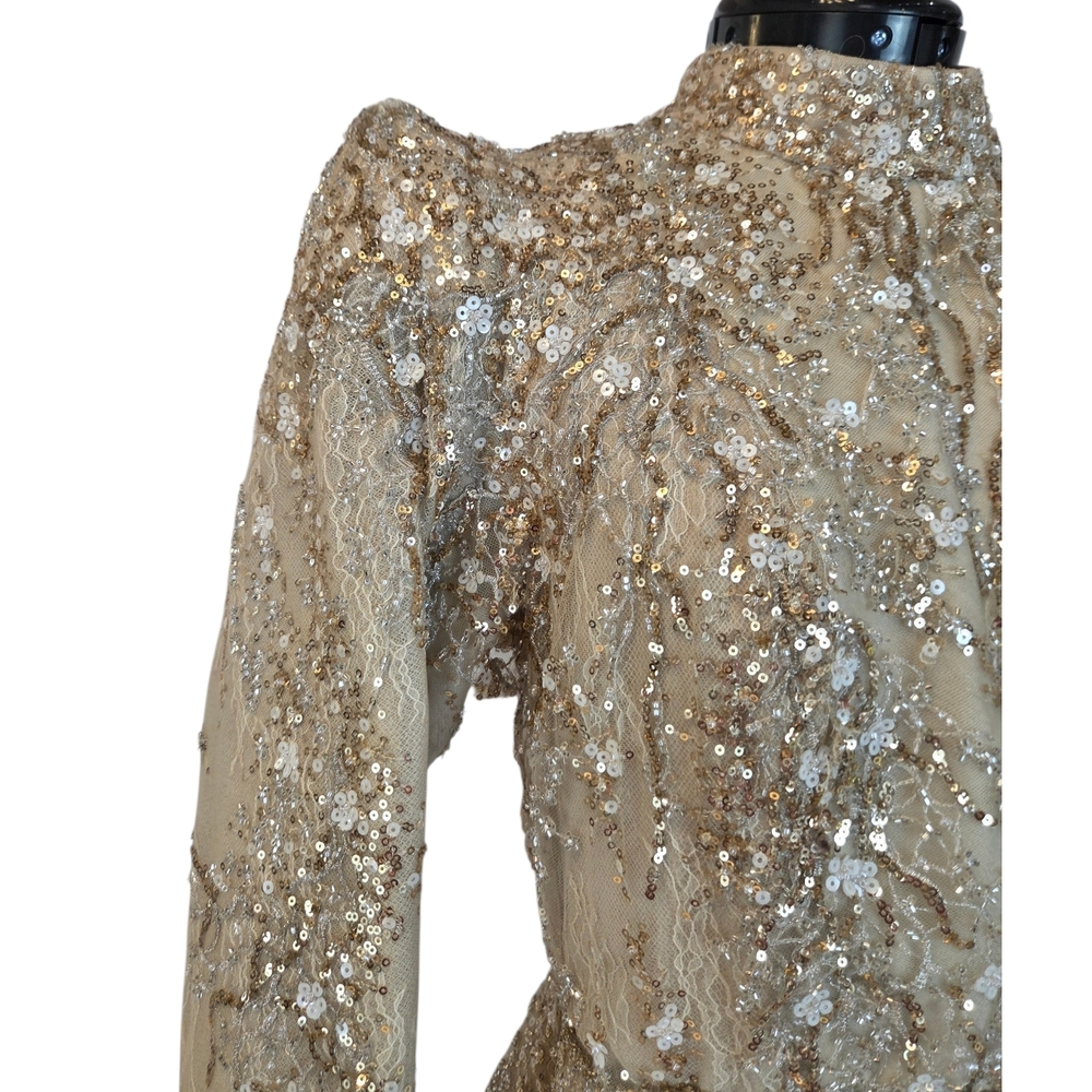 Tony Ward Couture Champagne Beaded Gown Formal Evening Dress Size L MSRP $10,000 - Picture 13 of 16